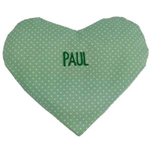 mein-name Coussin chauffant chauffant en forme de cœur pour bébé, avec nom pour bébé, tout-petits, coussin de colza avec nom Coussin à grains personnalisé pour se réchauffer Couleur : vert à pois (vert) - Publicité