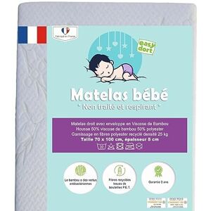 Easy Dort Matelas bébé 70x100 cm   Berceau ou lit bébé   Fabriqué en France   Anti bactérien   Été & Hiver   Double Face   Très Confortable   Housse en Bambou   Oeko tex®   Blanc - Publicité