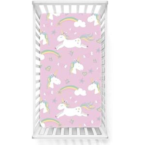 Odot Drap Housse pour Lit de Bébé, Cartoon Cheval Draps Housses Enfants Respirant Douce Extensible Protège Matelas pour Lit Bébé, Berceau, Lit Parapluie (Rose 2,33x75 cm) - Publicité