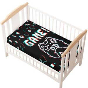 Odot Drap Housse pour Lit de Bébé, Console de jeu Impression Draps Housses Enfants Respirant Douce Extensible Protège Matelas pour Lit Bébé, Berceau, Lit Parapluie (noir,55x90 cm) - Publicité