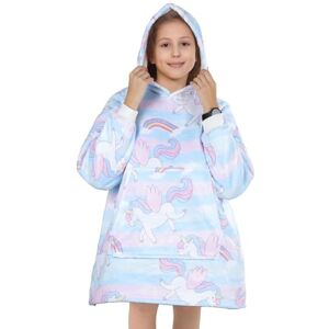 Queenshin Sweat à Capuche Pull Plaid Femme Cartoon Licorne Rose, Oversize Sweat Plaid Douce et Chaude Portable Couverture Sherpa Pour Adolescents - Publicité