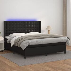 LARRYHOT 3139397 Tour de lit à ressorts avec matelas et LED Noir 180 x 200 cm Similicuir, Lits et accessoires, Lits et cadres pour lits, - Publicité