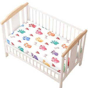 Odot Drap Housse pour Lit de Bébé, Empreintes d'animaux Impression Draps Housses Enfants Respirant Douce Extensible Protège Matelas pour Lit Bébé, Berceau, Lit Parapluie (multicolore,40x90 cm) - Publicité