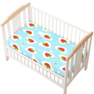 Odot Drap Housse pour Lit de Bébé, Fraise Impression Draps Housses Enfants Respirant Douce Extensible Protège Matelas pour Lit Bébé, Berceau, Lit Parapluie (45x80 cm,bleu) - Publicité