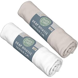 Babycalin Lot de 2 draps housse 70x140x17cm Blanc/taupe certifié OEKO-TEX - Publicité