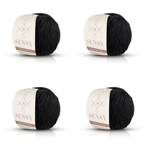 S SENSY Sensy Lot de 4 écheveaux de fil 100 % coton recyclé pour tricot et crochet Amigurumi Idéal pour couverture, couvre-lit, oreiller, projets de poupées (noir) - Publicité
