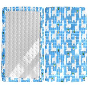 Odot Drap Housse pour Lit Bébé en Microfibre Doux Respirant, Drap Housses Enfant à Motif Alpaga Mignon, Protège Matelas Compatible pour Berceau, Couffin et Nacelle (75x30cm,Carreaux Bleus) - Publicité