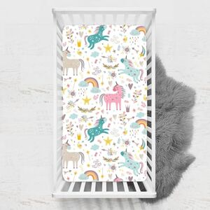 Odot Drap Housse pour Lit de Bébé, Impression de Licorne Draps Housses Enfants Respirant Douce Extensible Protège Matelas pour Lit Bébé, Berceau, Lit Parapluie (33x75 cm,Beige) - Publicité