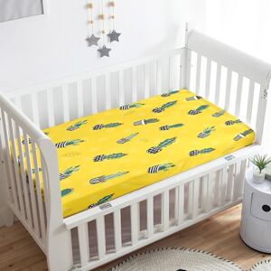 Odot Drap Housse pour Lit de Bébé, Cactus Impression Draps Housses Enfants Respirant Douce Extensible Protège Matelas pour Lit Bébé, Berceau, Lit Parapluie (33x75 cm,Jaune) - Publicité