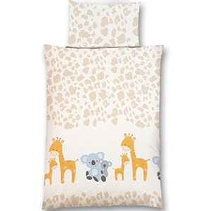 Gräfenstayn Literie ® Ensemble 2 pièces Pour enfant et bébé Avec motif animalier Fermeture éclair 100% coton Housse de couette 135x100cm et Taie d'oreiller 60x40cm (Girafe & Koala) - Publicité