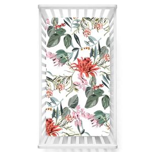 Odot Drap Housse pour Lit de Bébé, Impression de Plantes Draps Housses Enfants Respirant Douce Extensible Protège Matelas pour Lit Bébé, Berceau, Lit Parapluie (33x75 cm,fleur rouge) - Publicité