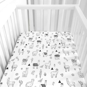 Odot Drap Housse pour Lit de Bébé, Alpaga Impression Draps Housses Enfants Respirant Douce Extensible Protège Matelas pour Lit Bébé, Berceau, Lit Parapluie (Blanc,45x80 cm) - Publicité