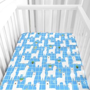 Odot Drap Housse pour Lit de Bébé, Alpaga Impression Draps Housses Enfants Respirant Douce Extensible Protège Matelas pour Lit Bébé, Berceau, Lit Parapluie (bleu,51x85 cm) - Publicité