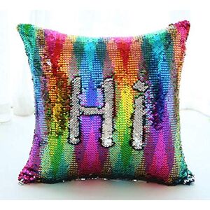 Amandaus Housse de Coussin réversible à Paillettes avec taie d'oreiller à Couleur Changeante Motif Arc-en-Ciel - Publicité