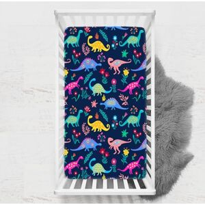 Odot Drap Housse pour Lit de Bébé, Impression de Dinosaure Draps Housses Enfants Respirant Douce Extensible Protège Matelas pour Lit Bébé, Berceau, Lit Parapluie (bleu marine,33x75 cm) - Publicité