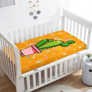 Odot Drap Housse pour Lit de Bébé, Cactus Impression Draps Housses Enfants Respirant Douce Extensible Protège Matelas pour Lit Bébé, Berceau, Lit Parapluie (55x90 cm,Orange) - Publicité