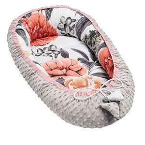 Solvera_Ltd Nid de bébé double face en cocon MINKY + 100 % coton Tour de lit pour nouveau-né Nid douillet Lit de voyage pour bébé doux et sûr (50 x 90 cm) (fleurs grises) - Publicité