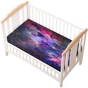 Odot Drap Housse pour Lit de Bébé, Ciel étoilé Impression Draps Housses Enfants Respirant Douce Extensible Protège Matelas pour Lit Bébé, Berceau, Lit Parapluie (Univers,33x75 cm) - Publicité