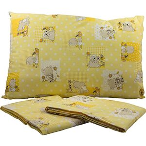 BABABU' Mafada Taie d'oreiller pour lit bébé 40 x 60 cm – Toile imprimée – Couleurs : rose/bleu/vert motifs ourson – Fabriqué en Italie (jaune) - Publicité
