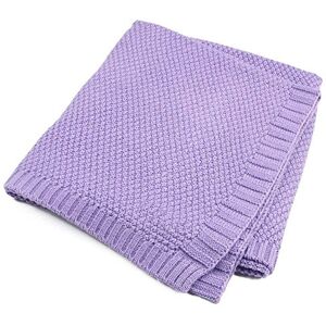 LEISURE TIME Couverture de bébé, Swaddle de couverture de bébé tricoté par coton recevant des couvertures pour des couvertures de poussette de nouveau-né d'enfants (Purple) - Publicité