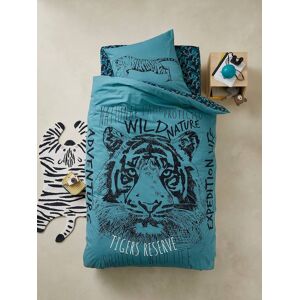 Vertbaudet Parure fourre de duvet + taie d'oreiller TIGER bleu BLEU 220X240 63X63 - Publicité