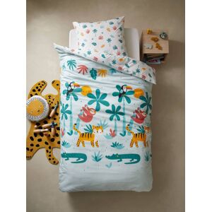 Vertbaudet Parure housse de couette + taie d'oreiller enfant polyester et coton CROCOJUNGLE blanc BLANC 140X200 50X75 - Publicité