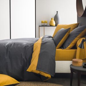 Origin Parure de lit bicolore en bambou carbone et moutarde 200x200 - Publicité