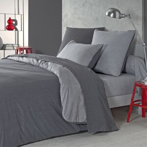 Origin Parure de lit bicolore en polyester gris 240x260 - Publicité