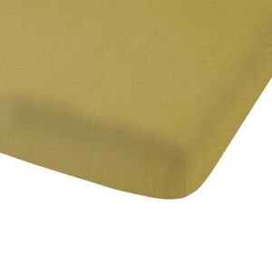 Matt & Rose Drap-housse uni en lin lave Safran 140x190/200cm - Bonnet 30cm