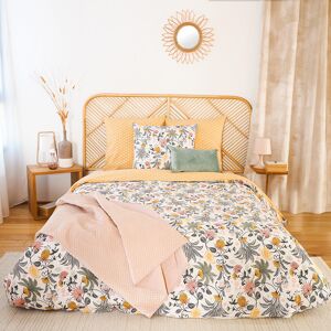 Home Maison Parure fleurie en satin de coton bio jaune 260x240 cm