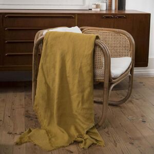 Febronie Jete de lit grand modele lin lave 180x260 jaune moutarde