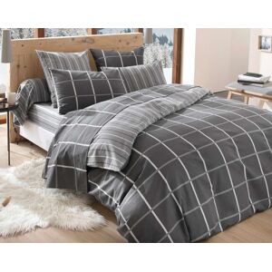 Becquet Housse de couette réversible 220x240 grise en flanelle de coton Gris 220x1x240cm