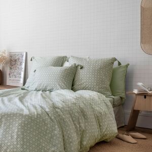 Carré Blanc Housse de couette réversible coton et lin végétal vert 240x220