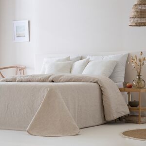 Ethere Couvre lit en coton lin beige 235x270 - Publicité
