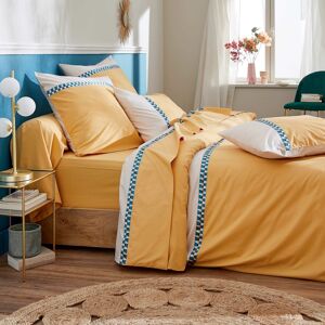 Home Maison Housse de couette percale avec galon percale de coton jaune 140x200 cm