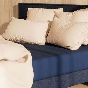 Tediber - Drap housse bleu en percale de coton 71 fils 100% coton peigne - Livraison express gratuite