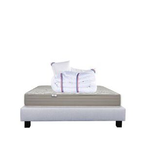 Non communiqué Ensemble Matelas 140x200 cm, Organic Coton, 24 cm, mémoire de forme, ferme, face été/hiver + sommier gris ep20cm + 2 oreillers + couette - Publicité