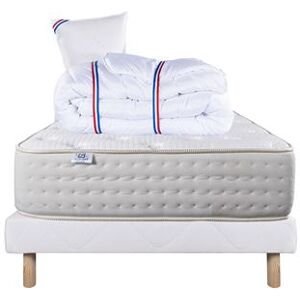 Non communiqué Ensemble Matelas 90x190 cm, Purlux, 26 cm, mousse mémoire de forme, ferme, face été/hiver + sommier blanc ep 13cm + oreiller + couette - Publicité