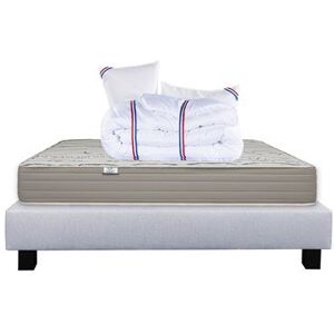 Non communiqué Ensemble Matelas 160x200 cm, Organic Coton, 24 cm, mémoire de forme, ferme, face été/hiver + sommier gris ep20cm + 2 oreillers + couette - Publicité