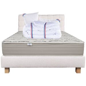 Non communiqué Ensemble Matelas 160x200 cm, Organic Coton, 24 cm, mémoire de forme, ferme, face été/hiver + sommier beige ep20cm + 2 oreillers + couette + Tête de Lit - Publicité