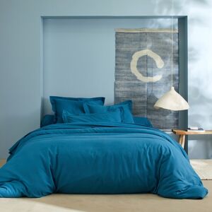 Blancheporte Linge de lit uni flanelle - Colombine Bleu Taie d'oreiller volant plat : 63x63cm