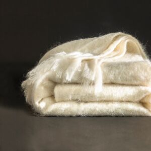 Ourson Couverture laine mohair Angora - Ourson Écru Couverture 1 personne : 130x180 cm