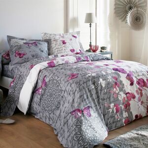 Blancheporte Linge de lit Célestine polycoton imprimé fleurs et papillons - Colombine Gris Drap-housse 1 personneonne : 90x190cm