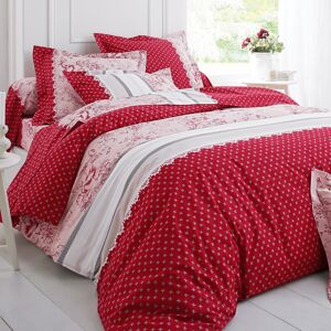 Colombine Linge de lit Gabrielle en coton imprimé pois, fleurs et dentelle - Drap Plat 2 Personnesonnes : 270x300cm - Rouge - ColombineGabrielle de Colombine® mélange en beauté imprimé pois et imprimé floral sophistiqué et joue l'atout trompe-l'œil d'une 