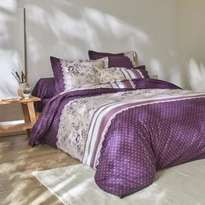 Blancheporte Linge de lit Gabrielle en flanelle imprime fleurs et dentelle - Colombine Violet Housse de couette 2 personnesonnes : 200x200cm