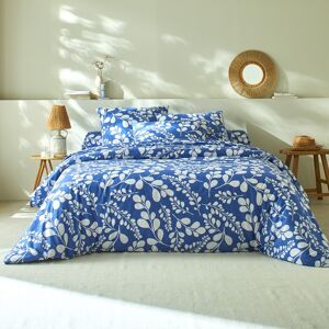 Blancheporte Linge de lit Chloé bicolore imprimé feuillage - en coton - Blancheporte Bleu Drap plat 1 personneonne : 180x270cm