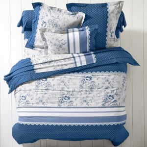 Blancheporte Linge de lit Gabrielle en coton imprimé pois, fleurs et dentelle - Colombine Bleu Drap plat 2 personnesonnes : 270x300cm