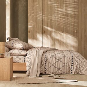 Linge de lit Massaï coton a motifs graphiques et finitions pompons - Blancheporte Beige Housse de couette 2 personnesonnes : 200x200cm