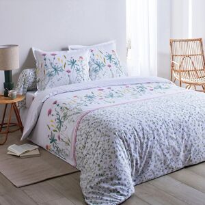 Blancheporte Linge de lit Julie en coton imprimé herbier - Colombine Blanc Taie d'oreiller volant plat : 65x65cm