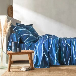 Blancheporte Linge de lit Serpentins en coton imprimé - Colombine Bleu Taie d'oreiller volant plat : 50x70cm